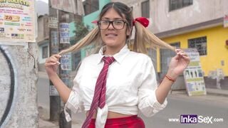 Shy schoolgirl fucks for some money