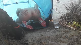 Public Anal Masturbation French Teen with Huge Dildo