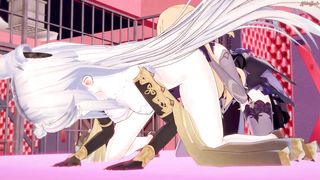 Fischl eats Ningguang's ass, then fucks her with a strapon cock -- Genshin Impact Hentai.