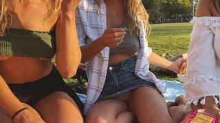 Risky public flashing - Picnic in the park with friends