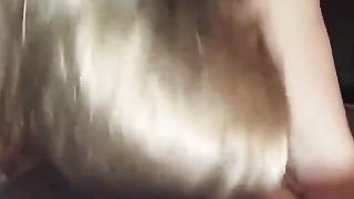 Big-boobed blonde sucking and jerking cock, POV