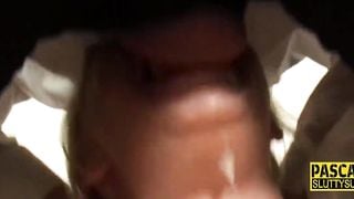 Submissive in lingerie gets throated