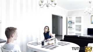 TUTOR4K. History tutor drilled hard by disciple near table