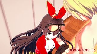 Genshim Impact Hentai - Amber Handjob, Blowjob, Boobjob and fucked with cum in her mouth and pussy 1/2