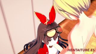 Genshim Impact Hentai - Amber Handjob, Blowjob, Boobjob and fucked with cum in her mouth and pussy 1/2