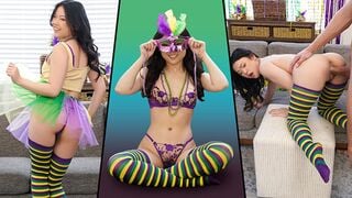 Curvy Petite Asian Lulu Chu Rides Her Huge Boyfriend After Decorating For Mardi Gras - Exxxtra Small