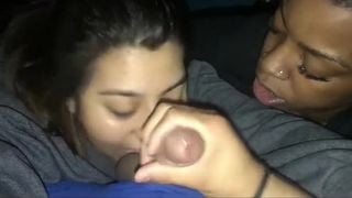 Two Students Give a Double BJ to Lucky Guy