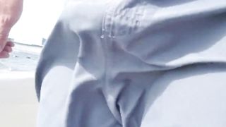 Jerking off on public beach-Big Cum Shot-Hairy Bear