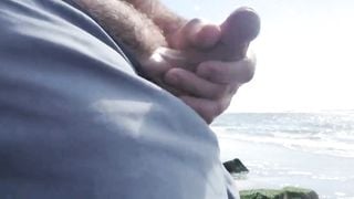 Jerking off on public beach-Big Cum Shot-Hairy Bear