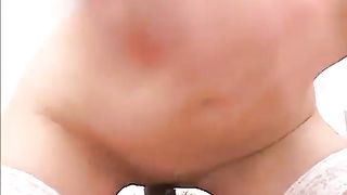 Japanese AV Model in fishnets gets cum in mouth after is screwed