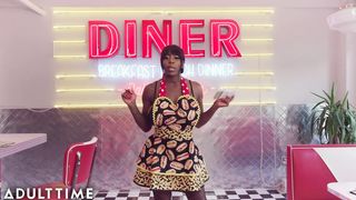 ADULT TIME - Ebony Mystique SUPER SOAKS Diner With SQUIRT While Making A Sundae!