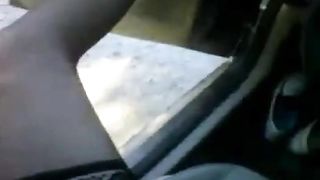 Bear in thigh high nylons jerking off in the car at the park