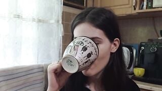 A friend came to drink coffee BUT SHE received a PORTION OF CUM in her mouth!!!