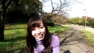 Small Japanese Schoolgirl 18 talk to First Blowjob in Car by old Man