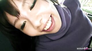 Small Japanese Schoolgirl 18 talk to First Blowjob in Car by old Man