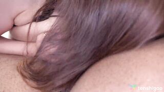 Brunette chubby girl Rumi Kawasaki intense orgasm with hard black dick in bed.