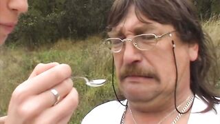 Old doctor fucks his teenage nurse outdoors