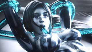 Cortana gets her pussy stretched wide open by 4 slimy rods