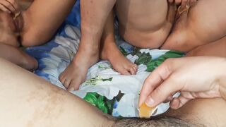 Girls masturbate clits with mandarines - Lesbian Illusion Girls