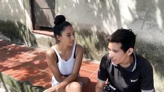 I'm bored sweeping outside the house and my neighbor invites me to fuck so I accept