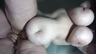 Bbw wife fucked from behind view from below...huge swinging tits....make this go viral