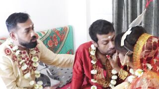 Husband and Devar fucked newly married wife, hardcore threesome