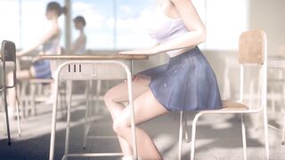 Futanari Asian Girl Masturbating in Classroom in Public