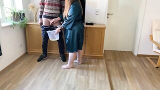 Fat mother-in-law pees like an animal and son-in-law watches and jerks