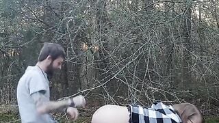 Fat ass bbw gets fucked doggystyle outdoors in public by skinny guy