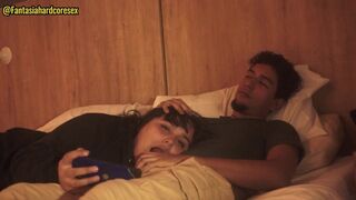 My stepsister swallows my penis after watching the movie, they almost discovered us