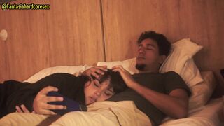 My stepsister swallows my penis after watching the movie, they almost discovered us