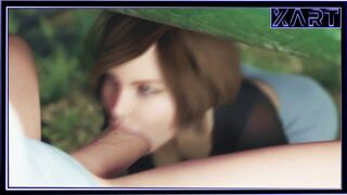 Sex in the park on a picnic, Angela swallows a huge dick and then fucks on the table