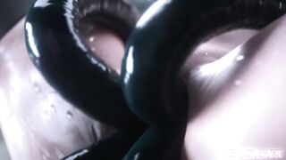 2B get's her pussy stretched by 4 huge slimy rods