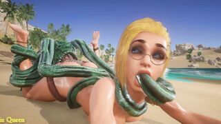 Monster licks the blonde in every hole