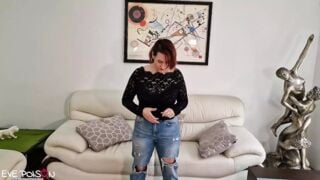 Chubby redhead Eve loves rubbing her clit and pressing hard on her nipples