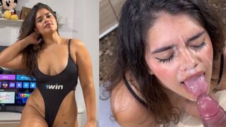 cumshot on face - sex with my stepsister in black bikini