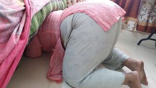 Indian sexy aunty gets stuck under the bed and after two days in a row her stepson helps her rough fuck