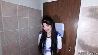 A Young Spanish Real Madrid Fan Gets Banged in the Toilets and in a Corridor by 2 Strangers!