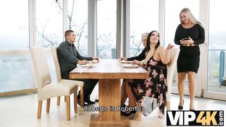 VIP4K. Married couple decided to invite husband's friend to make her big tits shaking