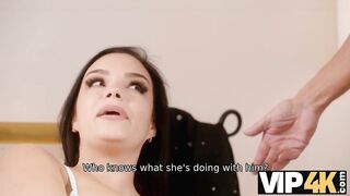 VIP4K. Married couple decided to invite husband's friend to make her big tits shaking