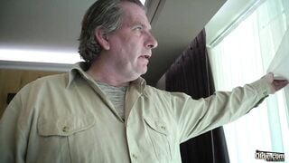 Hot blonde hard wet fuck and gets cumshot from old grandpa in a hotel room