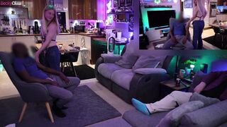 A young blonde wife stripteases for her BBC bull in front of her husband