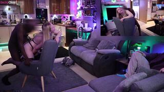 A young blonde wife stripteases for her BBC bull in front of her husband