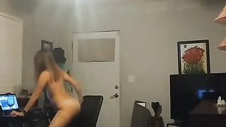 Spy Cam while my Wife Rides Black Dildo Webcaming on Chaturbate.