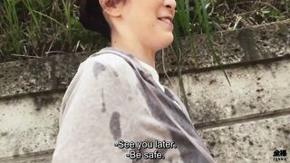 Sweaty older Japanese woman with massive tits uses them on my feet