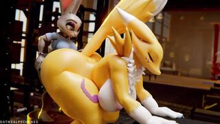Judy Hopps and Renamon is working out