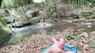 Stepsister Showers in the River, While Watching Her I Masturbate Until I End up Fucking Her Delicious Ass
