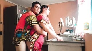 Stepson fucked his indian stepmom while she was cooking in the middle of the day