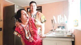 Stepson fucked his indian stepmom while she was cooking in the middle of the day