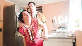 Stepson fucked his indian stepmom while she was cooking in the middle of the day